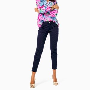 Lilly Pulitzer 29” Kelly Textured Ankle Length Skinny Pant Midnight Navy Size 12